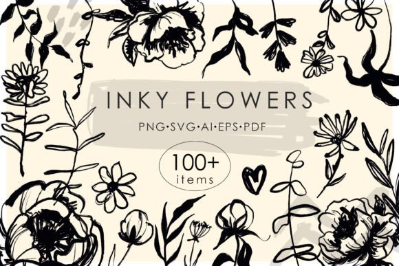 Download Ink Flowers Line Art SVG Bundle - Premium Resources
