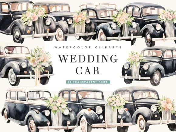 Download Watercolor Wedding Car Clipart Bundle - Car clipart Collection