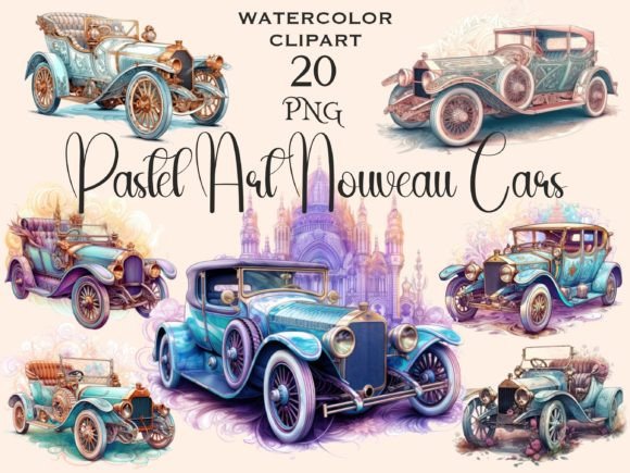 Download Pastel Art Nouveau Retro Car Clipart - Car clipart Collection