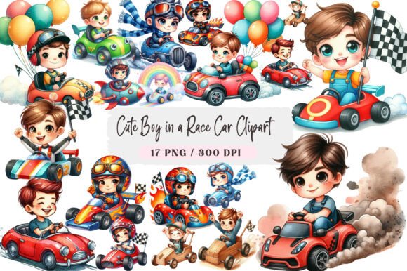 Download Cute Boy in a Race Car Clipart - Premium Resources